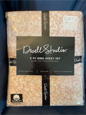 Dwell Studio Floral 4-Piece King Sheet Set - Blush Pink and White